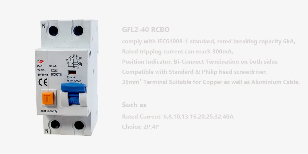 Good Future 6ka Type a/AC 1p+N Residual Current Operated Circuit Breaker 30, 100, 300mA RCBO