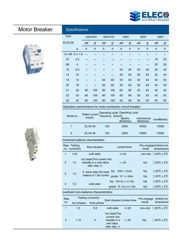 Hot Sale Motor Protection Circuit Breaker Elv_M Series