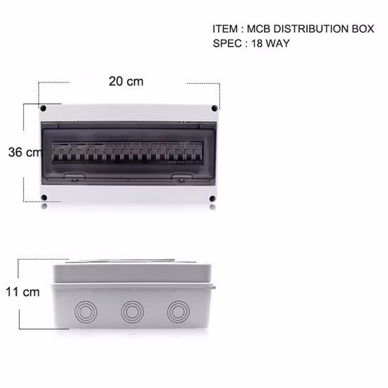 Scatola di distribuzione in plastica impermeabile Kodery IP65 a 18 vie con scatola MCB